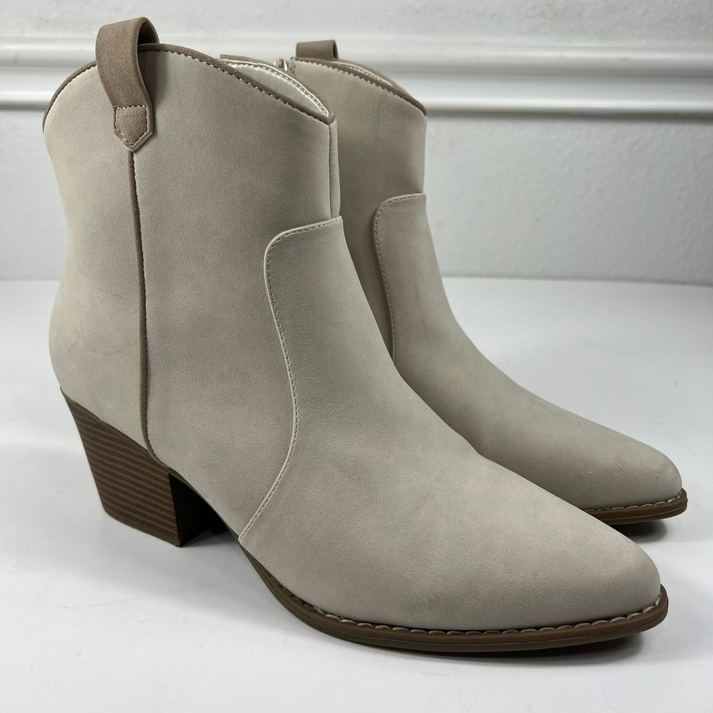 a.n.a Delno Western Ankle Boots Pointed Toe Block‎ Heel Cream Beige Womens 10M
